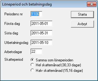 LÖNERÄKNING OCH PERIODISKA RUTINER 99 Löneräkning Registrering av löneperiod och utbetalningsdag Skapa ny period Na r du kommer in i rutinen visas pa ska rmen den senaste registrerade lo neperiodens