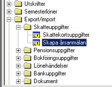 LÖNERÄKNING OCH PERIODISKA RUTINER 151 Skapa fil för årsanmälan till skatteverket AÅ rsanma lan till skatteverket go rs inte genom utskrift till papper utan genom skapandet av en il.