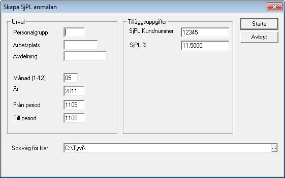 Rutinen skapar en il fo r din ma natliga SjPL anma lan. Ange kalenderma nad varefter programmet fo resla r periodintervall fra n periodregistret.