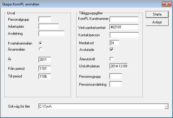 IMPORT OCH EXPORT 167 Kundnummer tas fra n fo retagsuppgifterna och kan a ndras vid behov. Filen skapas i angiven katalog och fa r namnet XX_KOMPLANM.TXT, da r XX a r din fo retagskod.