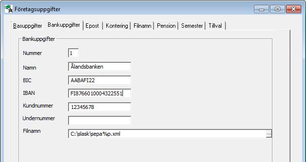 Ha r anger du de konteringar och procenter som anva nds fo r att skapa en bokfo rings il med semesterlo neskuld. Fliken Bank Du kan ha r la gga upp max 99 banker.