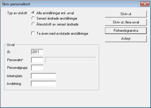 HANDBOK pedago l ö n 88 Om du inte vill att alla ansta llda kommer med, va ljer du utskrift enligt personalnummer, arbetsplats, personalgrupp eller avdelning.