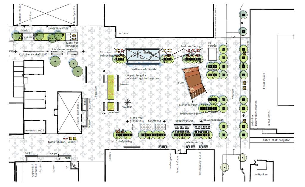 Illustration: Karavan Landskapsarkitekter Brotorget kommer att utformas med en öppen och flexibel yta som rymmer många olika aktiviteter.