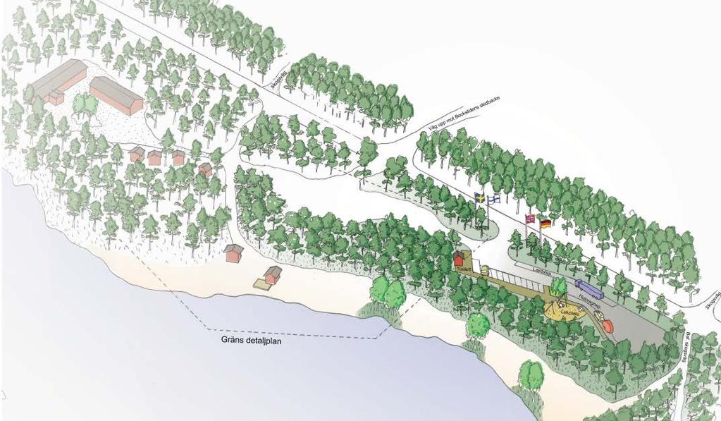 Alternativ 3 Rastplats utanför detaljplanelagt område Figur 5.2-6 Alternativ 3 Rastplats med vändplan utanför detaljplanelagt område.