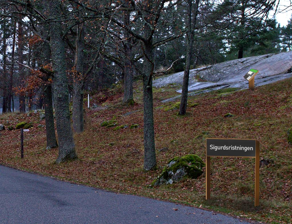 6 (15) Besöksmålsskyltar Besöksmålsskyltar är placerade i anslutning till besöksmålet för att tydliggöra att besökaren har kommit fram till målet.