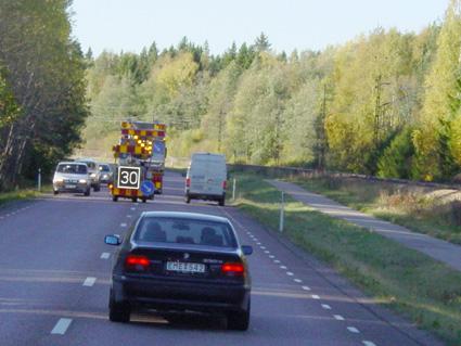 Andel av total trafikmängd 1,9,8,7,6,5,4,3,2,1 Förbi tänt Förbi släckt Mötande tänt Mötande släckt 2 4 6 8 1 Figur 24. Rv 67 nattkörning.