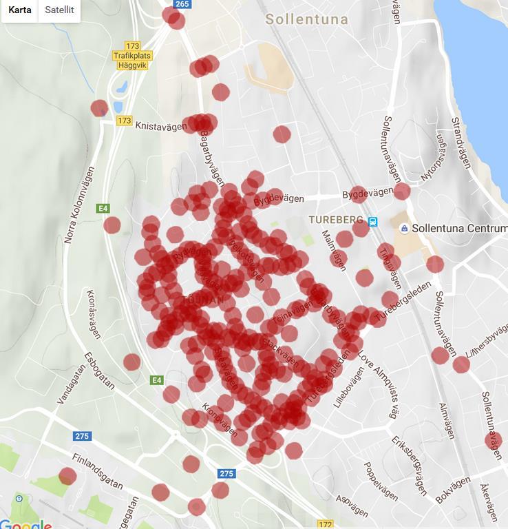 Karta 1: En övergripande bild av hur punkterna är fördelade i kartan Problemområden Antal punkter i kartan Bilister följer inte trafikregler (t.