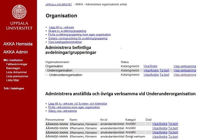 Grunduppgifter för person Klicka på Min institution. Om du har hand om flera välj den organisation som ändringen ska utföras på.