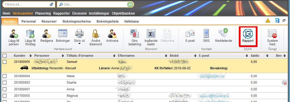 Förändringar i astra WEB I astra WEB kan man få ut samma sorts rapport, funktionen finns under Verksamhet och Kunder.