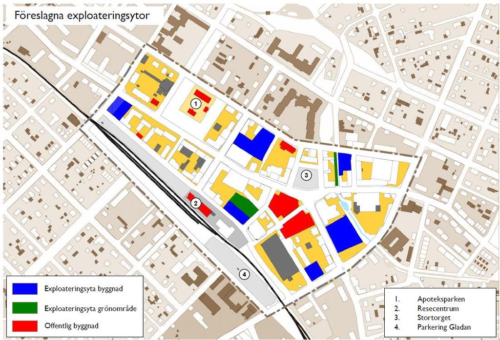 4 Exploateringsplaner I centrumplanen från 2013 finns såväl exploateringsplaner som förslag på hur parkeringen skall hanteras i samband med dem.