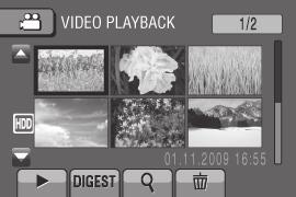 Spille av filer Videoavspilling Skyv modusbryteren for å velge (video) modus. Trykk på PLAY/REC for å velge avspillingsmodus. Indeksvisningen vises. Velg ønsket fil.