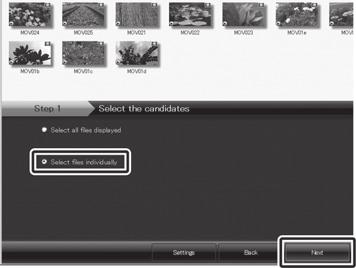 2 Klikk på [Select files individually] og deretter på [Next]. Hvis du vil legge til alle fi lene på DVDplater, klikker du på [Select all fi les displayed], og deretter går du til trinn 4.
