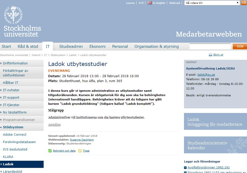 Ladok utbytesstudier och tillgodoräknande (kräver att du tidigare gått Ladok grundutbildning )