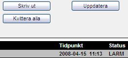 Infracontrol 2.1.5 Kvittera larm Klicka på Larmlista i övre menyn för att öppna listan över alla aktuella larm. Dubbelklicka på larmet i listan för att kvittera det.