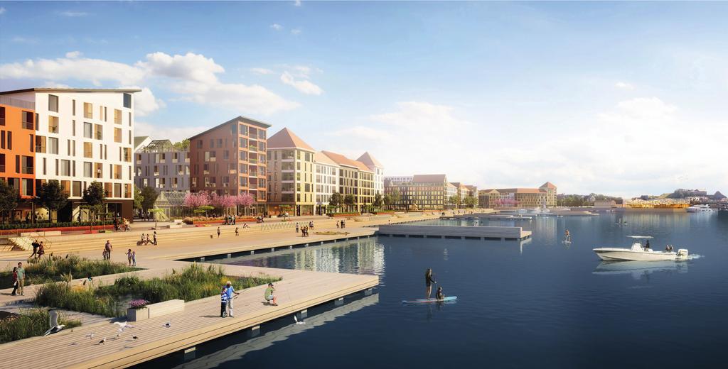 Mellan havet och staden ska Varbergs nya centrala stadsdel Västerport växa fram. Illustration Made-Up.