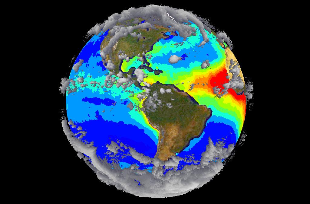 ! Fig. 5: Moln är tredimensionella. Ibland utgör de stora täcken och ibland små moln. Även enskilda virvlar stora som lågtryck kan vara svåra att beräkna i Klimatmodeller.