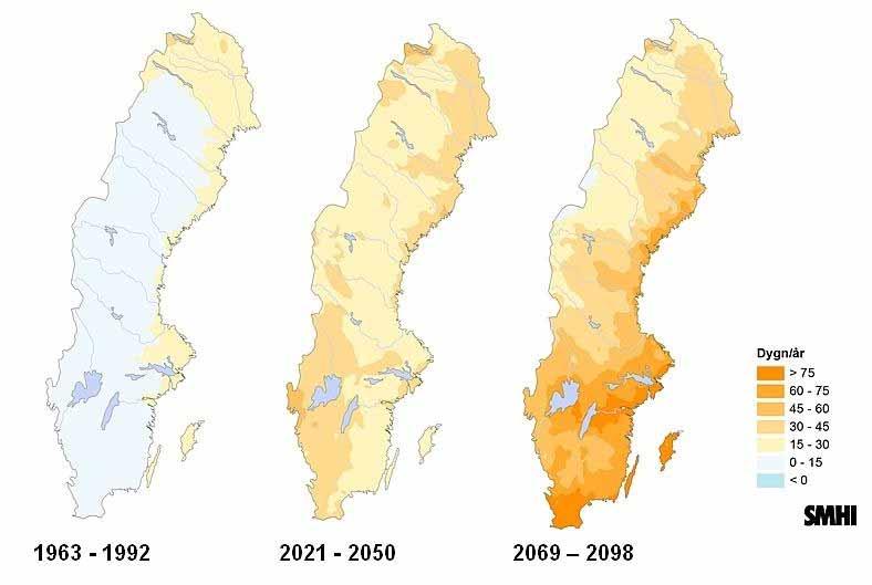 Antal dygn per år då det är relativt torrt i marken http://www.smhi.