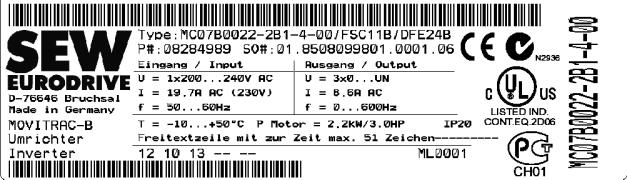 Apparatuppbyggnad Typbeteckning, typskylt 3 3.5 Typbeteckning, typskylt MC 07 B 0004-2 B 1-4- 00 Utförande Kvadranter Anslutningssätt Radioavstörning Anslutningsspänning Rek.