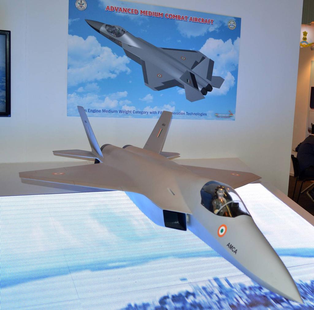 Tvåmotorigt medeltungt stridflygplan AMCA (Indien) Trots alla svårigheter med utvecklingen av Tejas Mk I ger sig Indien in i ett ännu större projekt för utveckling av ett mellanstort tvåmotorigt