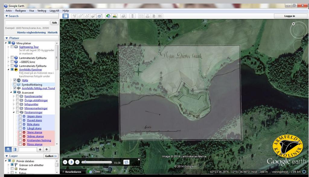 Ytterligare ett grepp har varit att skapa en virtuell resa i Armfeldts fotspår genom kart- och satellitprogrammet Google Earth.