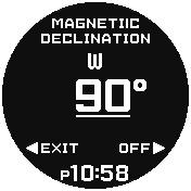 Detta visar inställningsbilden för det digitala kompassläget. [MAGNETIC DECLINATION] (magnetisk variation). 4. Rotera tryckvredet för att konfigurera riktning och vinkel för magnetisk variation.