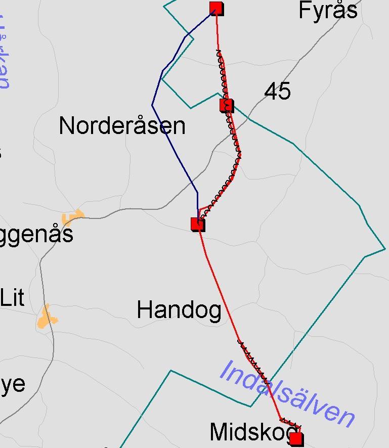Ändrad/borttagen sträckning är markerat med svart sicksack mönster.