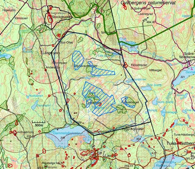 Bergvik skog 700 m runt bostäder Sammansatt karta.