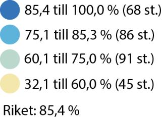 Tätortsgrad Andelen kommuninvånare som bor i tätorter 2014, i % Stor variation i tätortsgrad mellan kommunerna