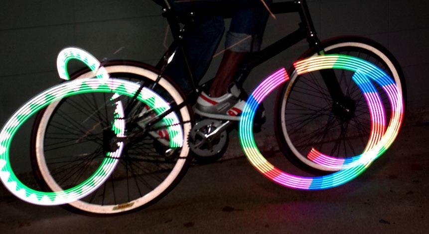 En annan belysningsinnovation avvänder laserteknik för att projicera en cykelsymbol på marken några meter framför cyklisten för att på det viset varna andra trafikanter.
