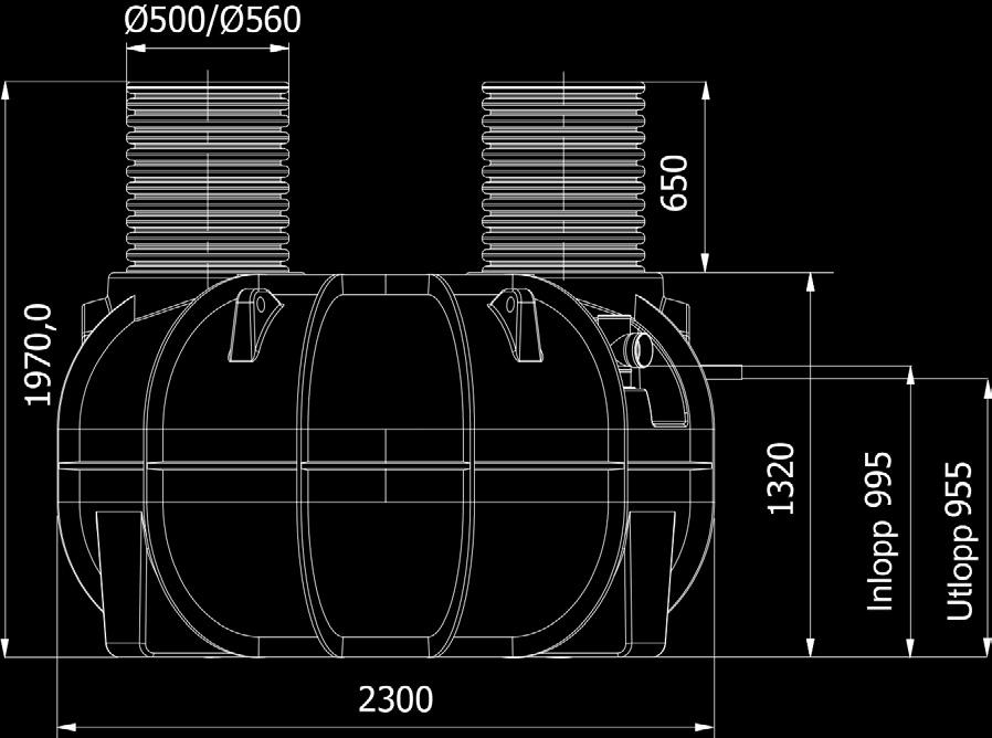 Ø110 900 850 Ø2140 1835 2140 2 300 l 223193130 Slamavskiljare gravitation med. integr.