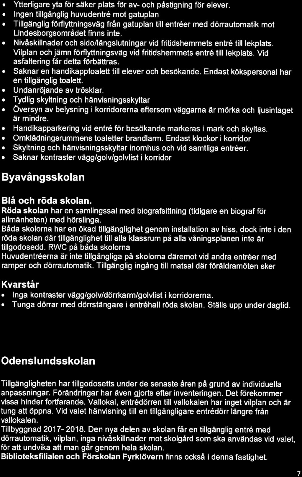 . Ytterligare yta för säker plats för av- och påstigning för elever.. Ingen tillgänglig huvudentré mot gatuplan.