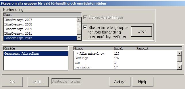 Skapa om alla grupper Alla grupper i hela förhandlingen kan skapas om på en gång. Klicka på Arkiv- Öppna förhandling.