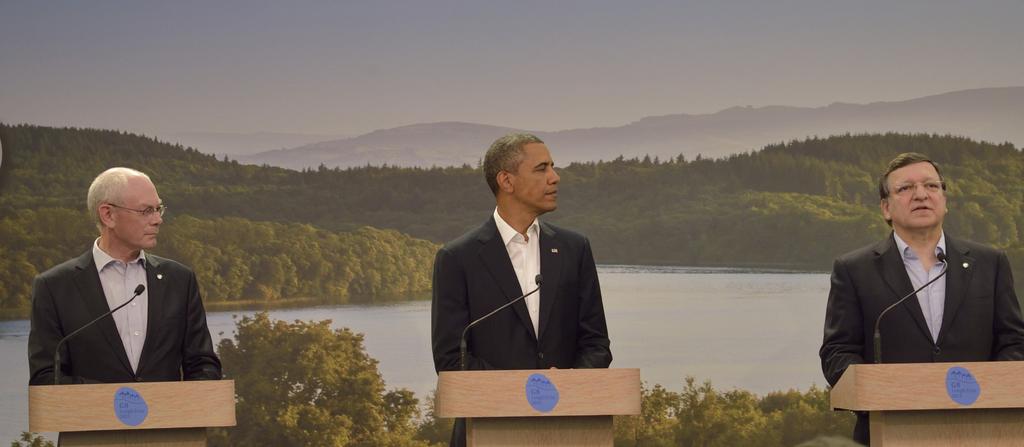 2 Kommissionens ordförande José Manuel Barroso, Europeiska rådets ordförande Herman Van Rompuy och USA:s president Barack Obama är överens om att det transatlantiska partnerskapet för handel och