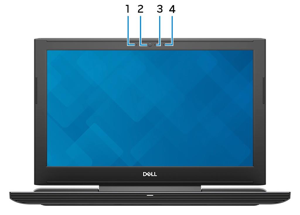 Bildskärm OBS: Du kan anpassa strömbrytarens funktion i Energialternativ. Mer information finns i Jag och min Dell på https://www.dell.com/support/ manuals.