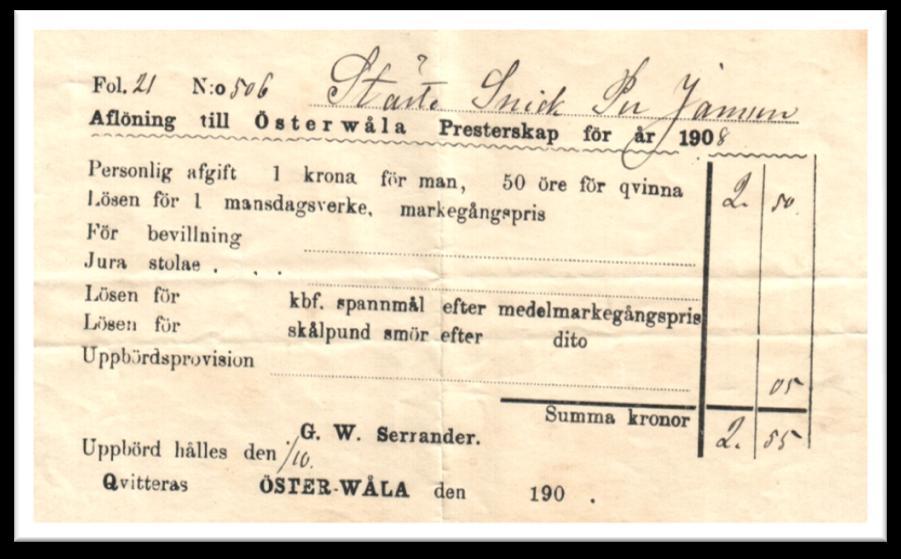 Avgift till Kyrkan 1908 Gamla