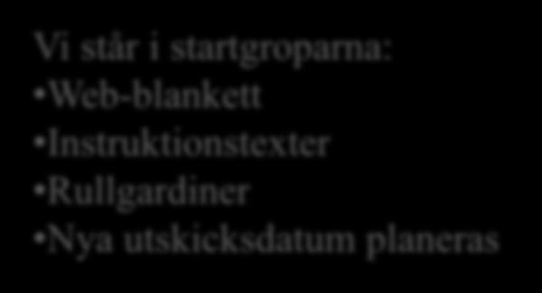 projektledningsmöte Kontakt med berörd chef för dem som föreslås Beslut i styrgrupp Svarsmail när processen är klar Vi står i startgroparna: Web-blankett