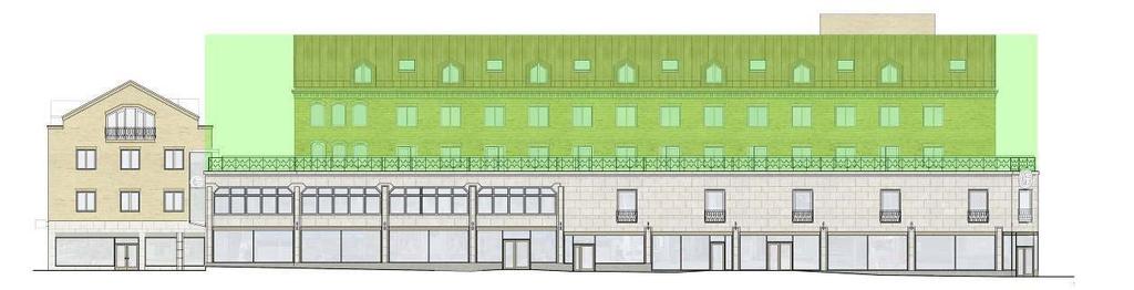 Exempel på del av byggnaden som vid eventuell 3D-fastighetsbildning föreslås styckas av för bostadsändamål. Illustration längs Kungsängsgatan.
