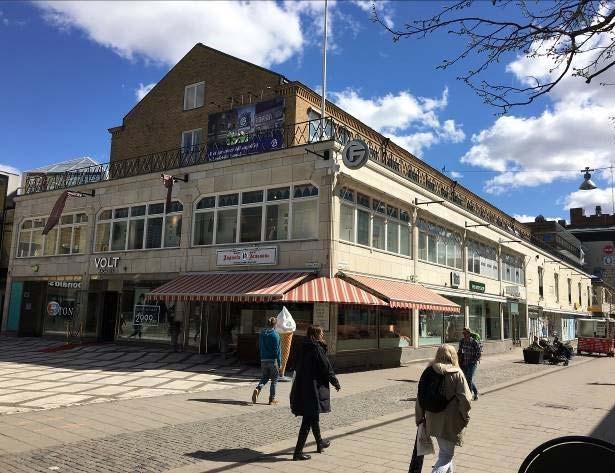Stadsbild, bebyggelse och gestaltning Förutsättningar Forumgallerians 1950-talsdel sedd från Kungsängsgatan.