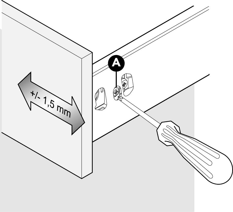 lådfronten, På lådor över 800 mm, lossa kopplingsbeslag ådfronten kan tas loss. (,/-, mm) kjut in.lådan lossa skruv med Pozi mejsel To helt. er lådbotten/lådfront.