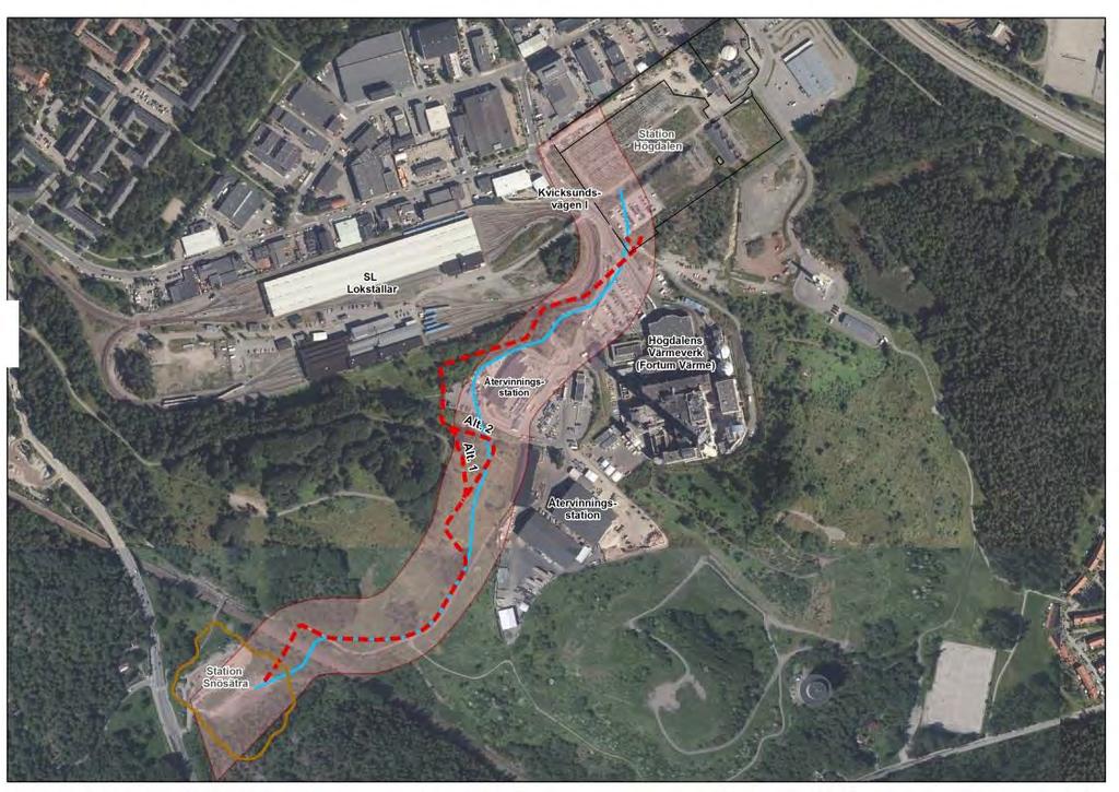 2 (6) längre från såväl befintliga som planerade verksamhetsområden. Anpassningar av sträckningen har gjorts med hänsyn till topografi och blivande tomträttsgränser. Figur 1.