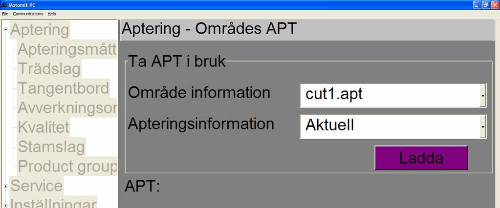 4.1.4 Starta på nytt avverkningsområde med samma apteringsfil. Exempel: Apteringsfilen FORESTC.