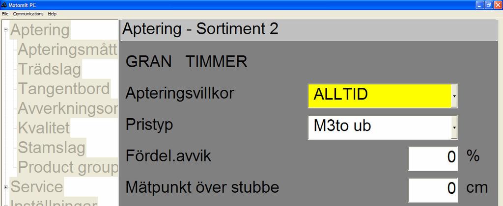 Apteringsvillkor Apteringsvillkor används bara vid värde/kvalitetsaptering. De gör det lättare att hålla isär timmer av olika kvalitet.