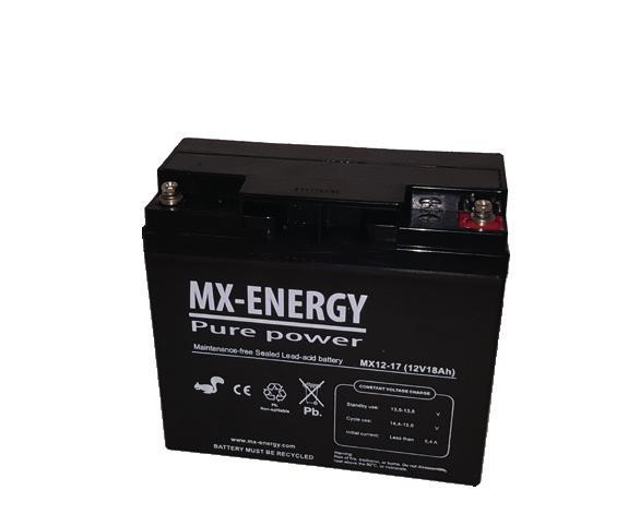 cykler 100% DoD Går att seriekoppla upp till 48V (12V/24V/36V/48V) Artnr: MX12-17LI MX 60Ah Li-ion