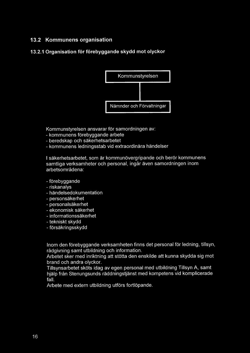 även samordningen inom arbetsområdena: - förebyggande - riskanalys - händelsedokumentation - personsäkerhet - personalsäkerhet - ekonomisk säkerhet - informationssäkerhet - tekniskt skydd -