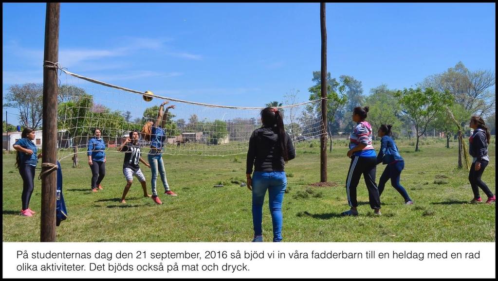 Studenternas dag Den 21 september firas studenternas dag i Argentina. Denna dag firades stort för våra fadderbarn 2016. Vi bjöd in dem till en heldag med olika aktiviteter för olika åldrar.