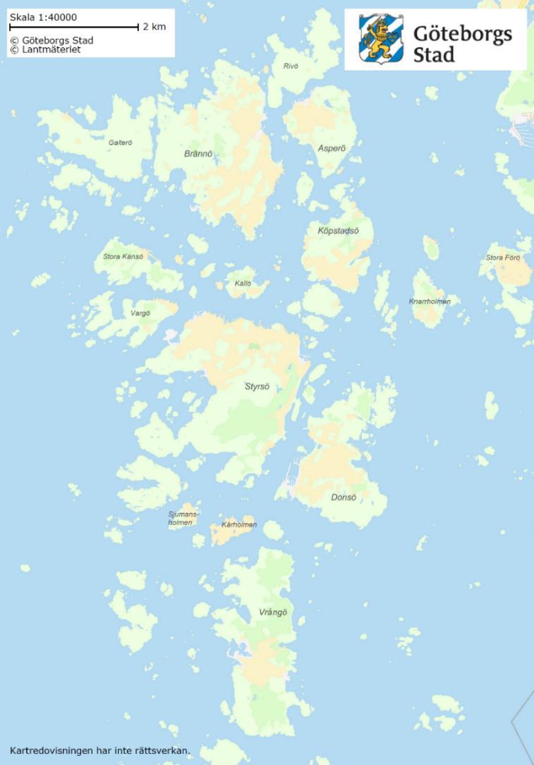2.3 Södra Skärgården Södra skärgården består av ett 30-tal både mindre och större öar, varav fem av dessa har året om befolkning och ett antal ytterligare har fritidshusbebyggelse.