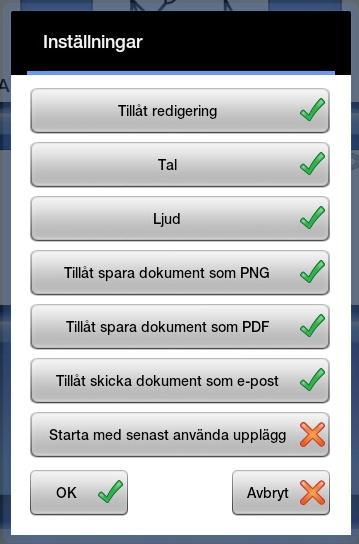 10. Inställningar Grundinställningarna för Widgit Go gör du i redigeringsläget på startskärmen. Tryck på ikonen Inställningar.