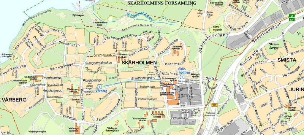 4 2 3 5 1 Översiktlig redovisning av idrottsytor i stadsdelen Skärholmen: 1)Vårbergs IP, 2)Sätras IP, 3)Sätras bollplan, 4)Bredängs bollplan, 5) Johannesdals bollplan.