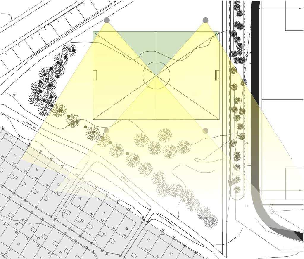 9 (12) S-Dp 2010-14752-54 Befintlig idrottsbelysning på Vårbergs IP påverkar idag bostadshusen kraftigt och ger spilljus på i stort sett hela den närliggande huslängan.