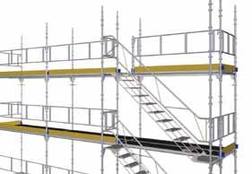 Haka UTV trappans krokar över rören på tvärbalkarna och lås trappan med låsbeslaget. Montera handledaren på 1,0 m:s nivån och förse den övre gaveln med skyddsräcke GFL 700 och fotlist.